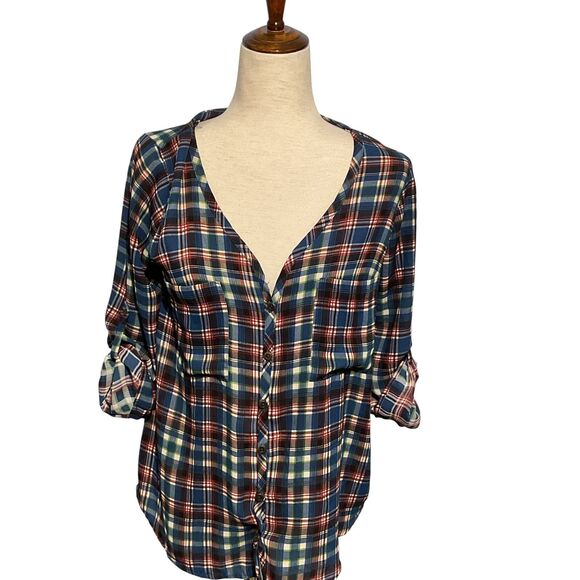 Forever 21 Plaid V-Neck Button Down Shirt XS - Picture 3 of 8